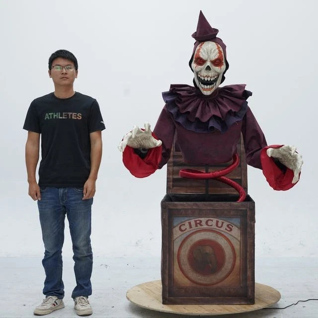 Payaso esqueleto mecánico que sale de una caja, de 5 pies
