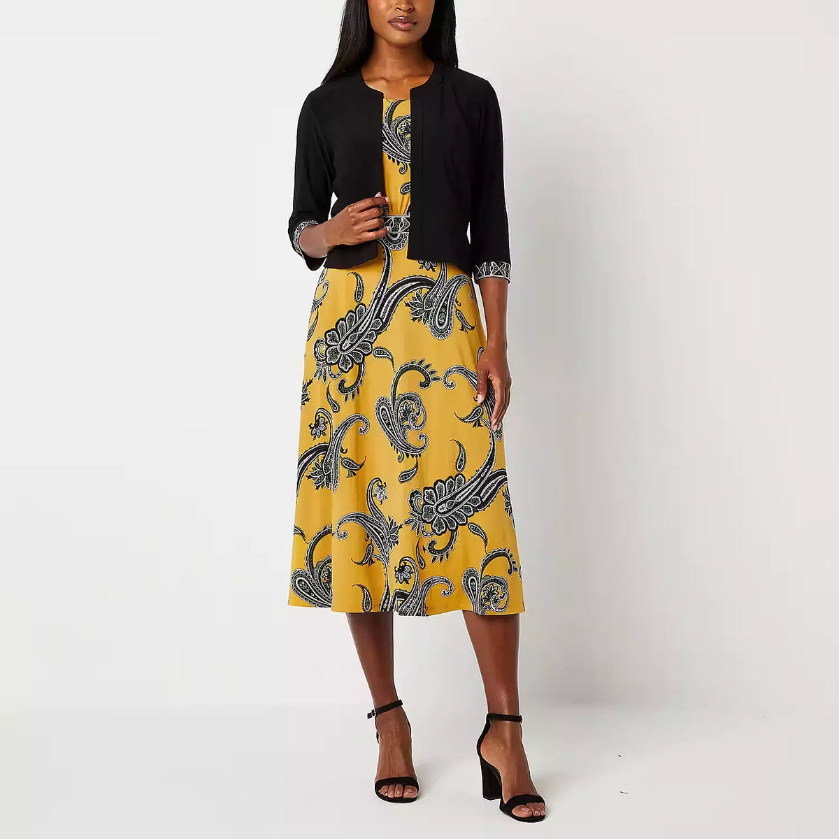 Conjunto de dos piezas de chaqueta y vestido negro y amarillo - Studio 1