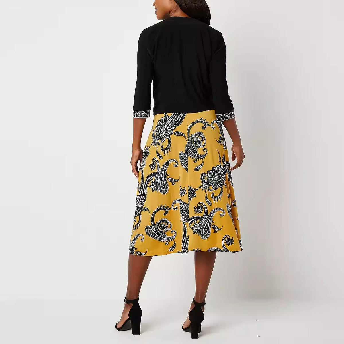 Conjunto de dos piezas de chaqueta y vestido negro y amarillo - Studio 1