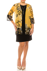 Darren Vestido de chifón de 2 piezas con chaqueta de manga 3/4 mostaza negro