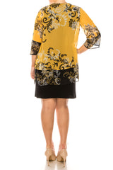 Darren Vestido de chifón de 2 piezas con chaqueta de manga 3/4 mostaza negro