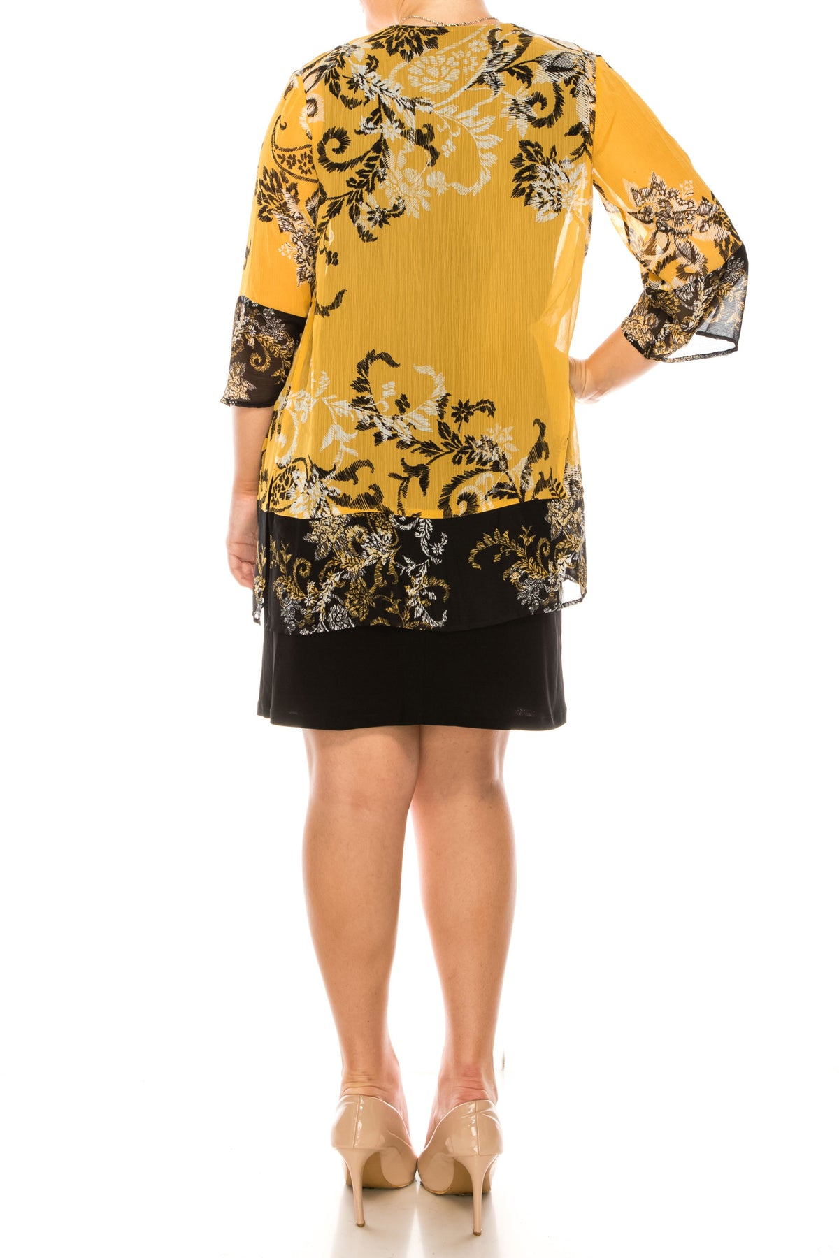 Darren Vestido de chifón de 2 piezas con chaqueta de manga 3/4 mostaza negro