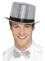 Sombrero de copa con lentejuelas, plateado