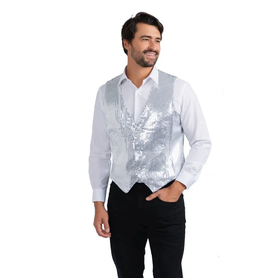 Chaleco de lentejuelas plateadas - Adulto