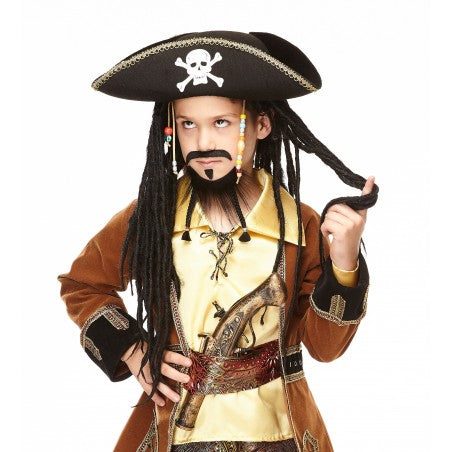 Bigote y barba de pirata para niños, negros
