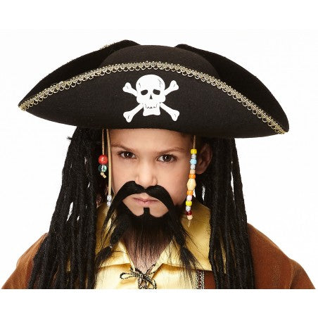 Bigote y barba de pirata para niños, negro