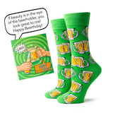 Two Left Feet IT'S YO BIRTHDAY Gift Card Sock Set -  Happy Beerthdays GREEN