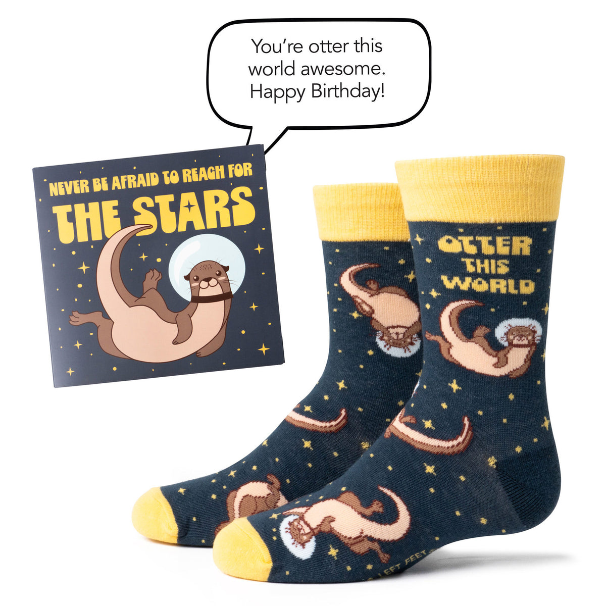 Two Left Feet Kid's IT'S YO BIRTHDAY Gift Card Sock Set - Nutria de otro mundo