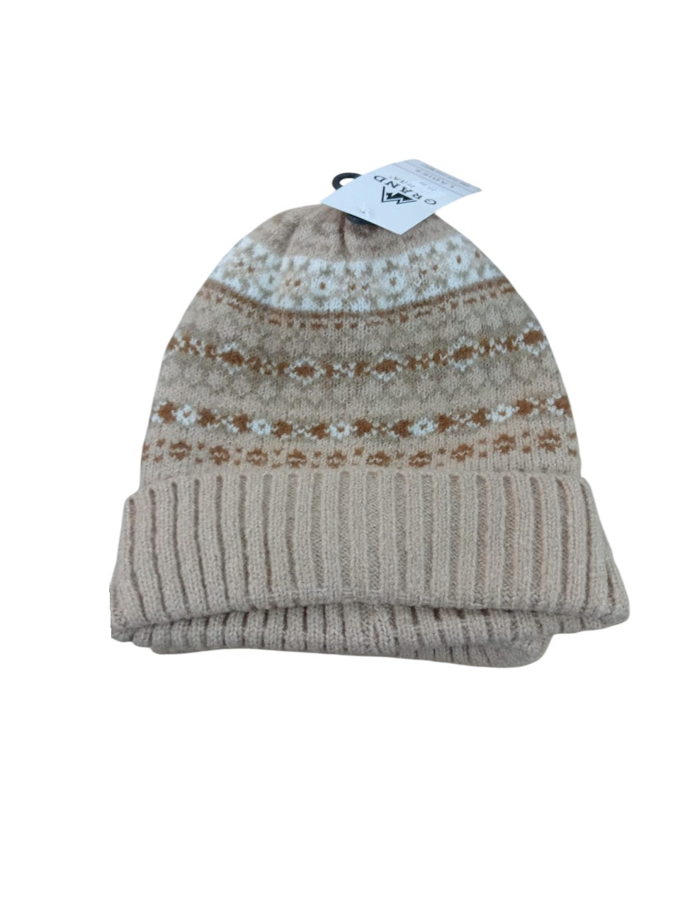 Gorro de punto Fair Isle con puño para mujer - Beige