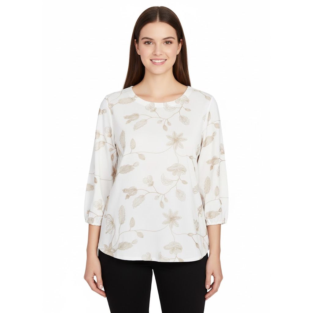 Top floral bordado metálico color marfil - Ruby Rd