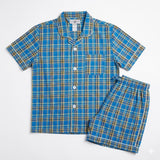 Pijama de hombre de manga corta con pantalón corto, azul/amarillo multicolor