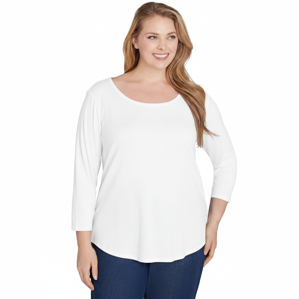 Top de canalé liso con escote redondo, talla grande, blanco - Ruby Rd
