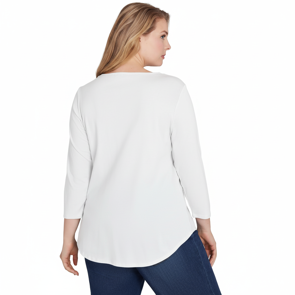 Top de canalé liso con escote redondo, talla grande, blanco - Ruby Rd