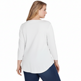 Top de canalé liso con escote redondo, talla grande, blanco - Ruby Rd