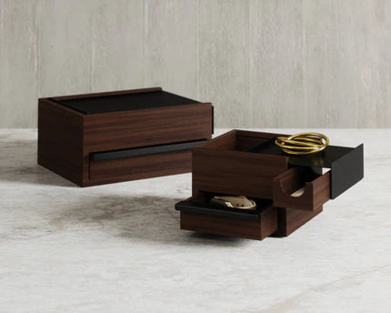 Caja de mini almacenaje Stowit negra / nogal