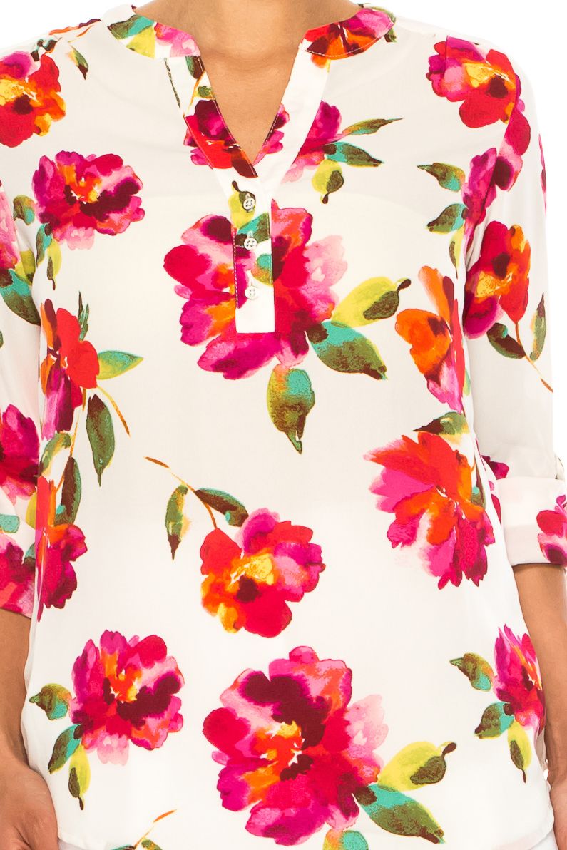 Blusa Flores Blanco/Rosa Multi - Zac & Rachel