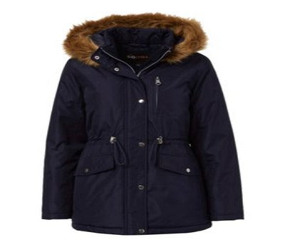 Anorak con revestimiento de PVC y ribete de pelo, color azul marino