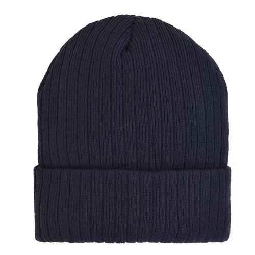 GORRO DE PUNTO ACRÍLICO CON BORDE DE CANALÉ - AZUL MARINO
