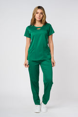 SOLID 4 WAY STRETCH KEYHOLE NECK SCRUB SET HUNTER GREEN
