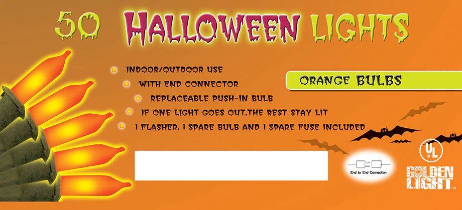 UL 50ct Halloween String Lights Cable naranja/negro Paquete en bandeja