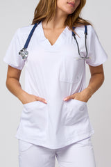 CAMISA DE ENFERMERA CUELLO EN V BLANCA