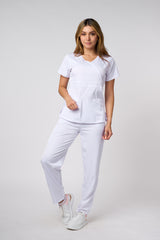SOLID 4 WAY STRETCH MOCK NECK W/D RING WHITE SHIRT