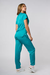 SOLID 4 WAY STRETCH KEYHOLE NECK SCRUB SET TEAL