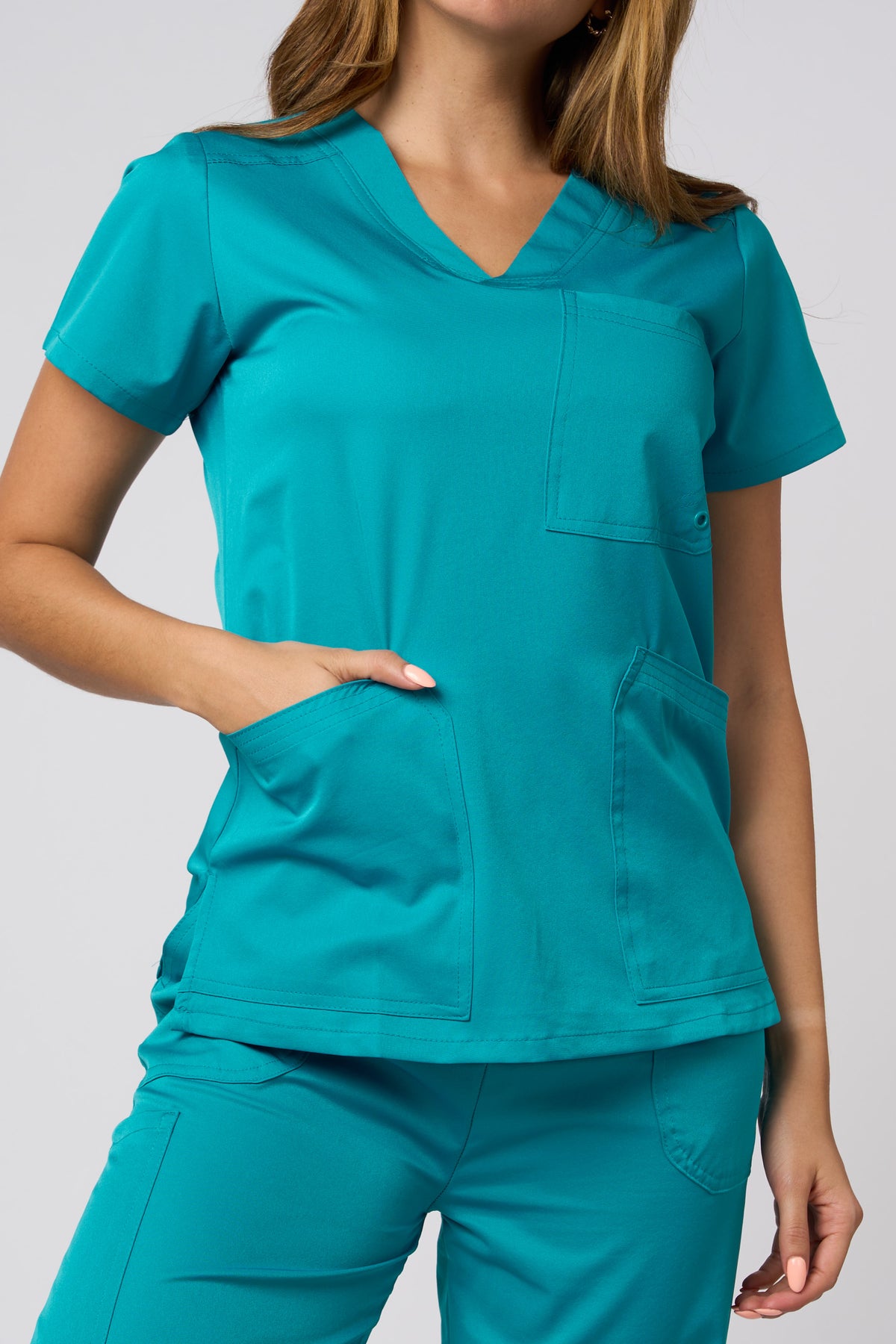 CASACA CUELLO EN V VERDE TEAL