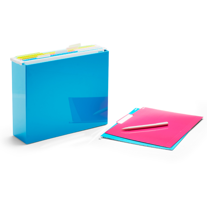 Caja de archivo azul piscina 12.25" x 3.75" x 9.75"