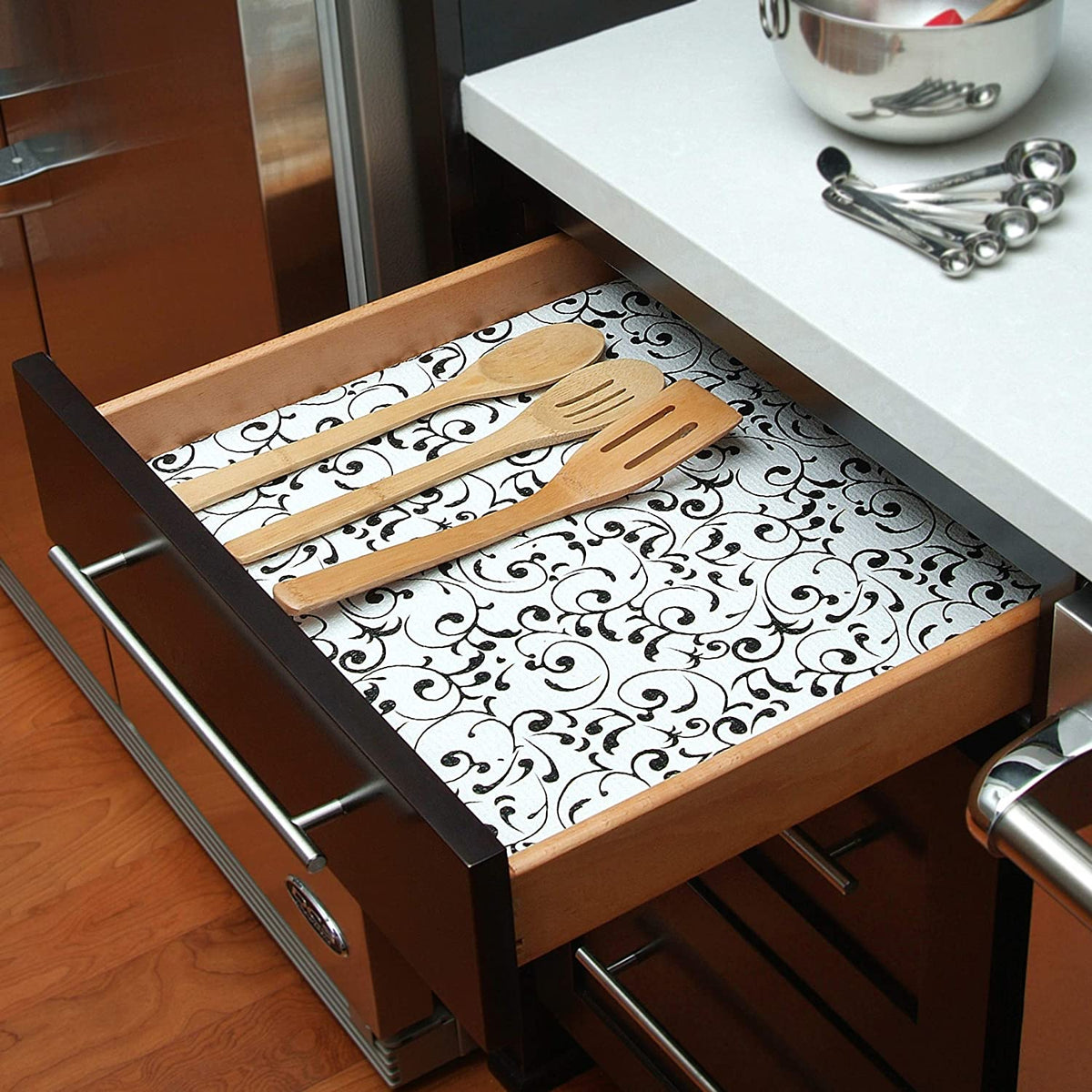 Prints Durable Adhesive Non-Slip Shelf and Drawer Liner Virtu Black 18" x 8'