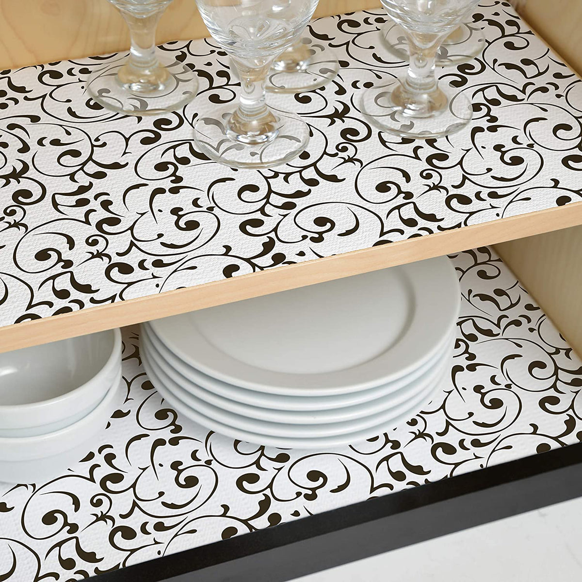 Prints Durable Adhesive Non-Slip Shelf and Drawer Liner Virtu Black 18" x 8'