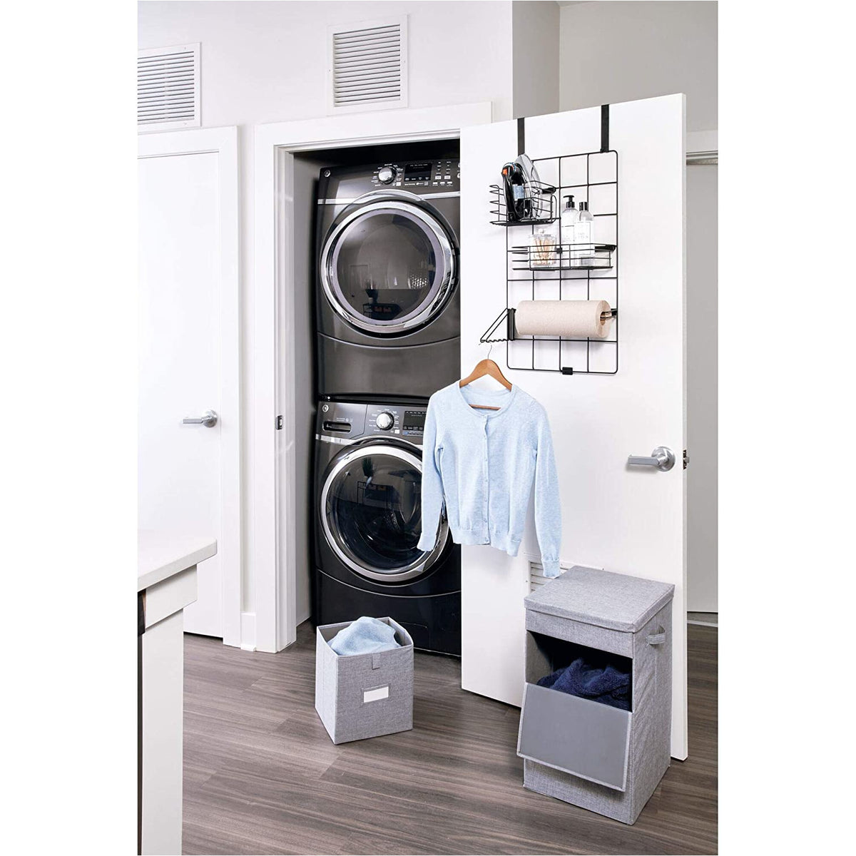 Cesto de ropa apilable gris
