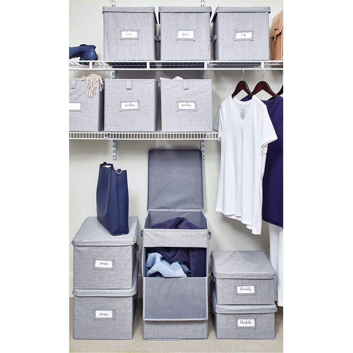 Cesto de ropa apilable gris