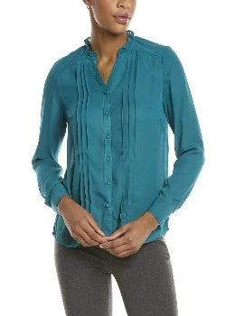 Blusa de tejido superior con pliegues (Pintuck) color azul profundo - Nanette Lepore