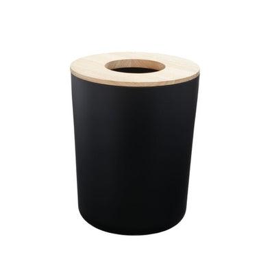 BOTE DE BASURA DE ACERO VANITY NEGRO MATE CON TAPA DE MADERA