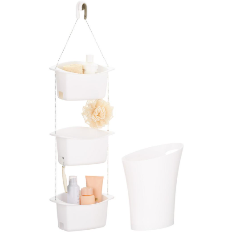 2x Juego de baño de dos piezas: organizador de ducha y papelera