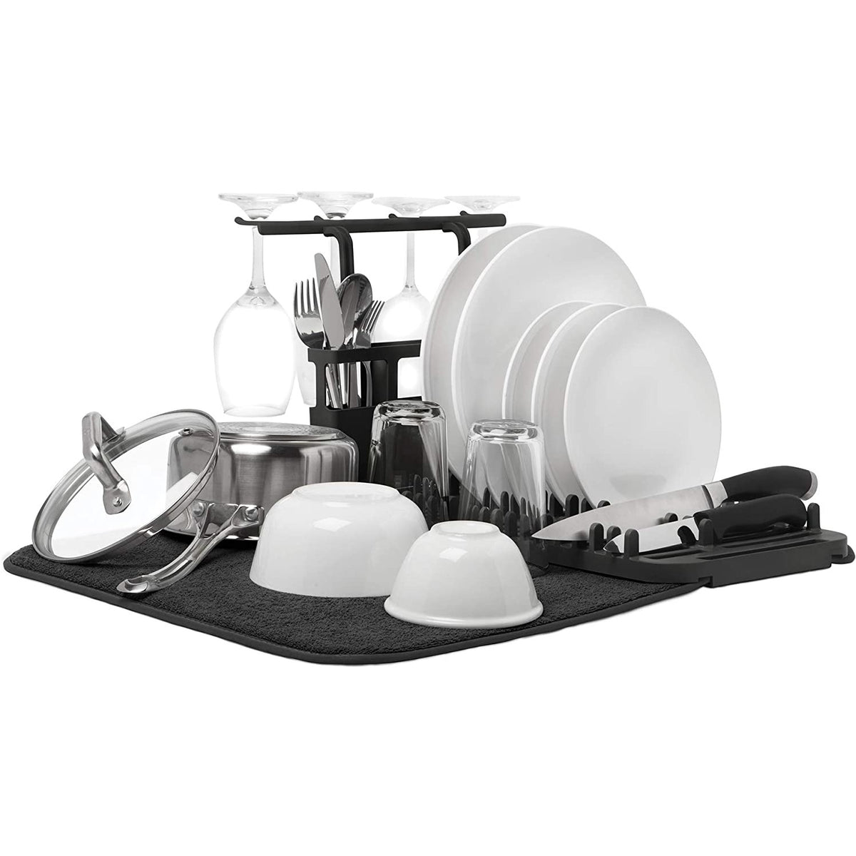 ESCURRIDOR DE PLATOS UDRY CON SOPORTE PARA COPAS NEGRO