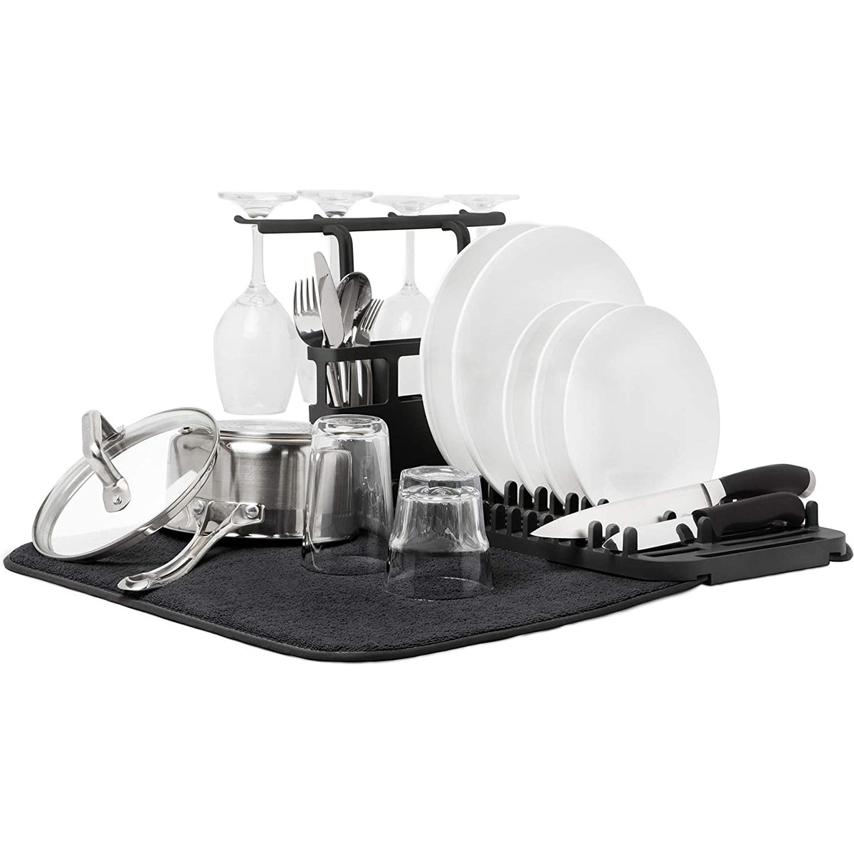 ESCURRIDOR DE PLATOS UDRY CON SOPORTE PARA COPAS NEGRO