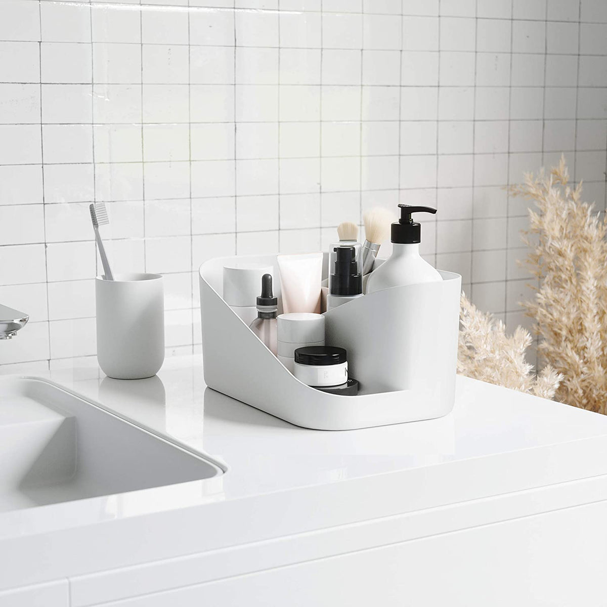 ORGANIZADOR DE COSMÉTICOS GLAM BLANCO Y GRIS