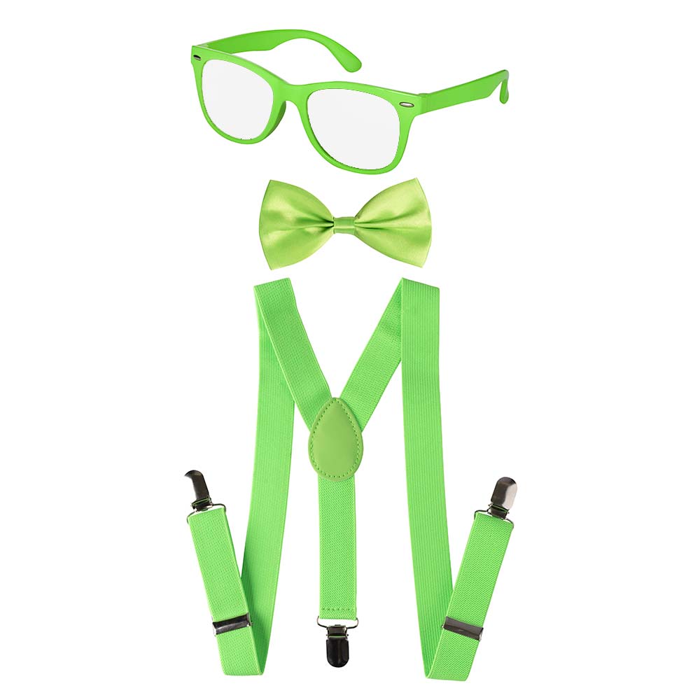 Conjunto de accesorios de neón: Tirantes, pajarita - VERDE
