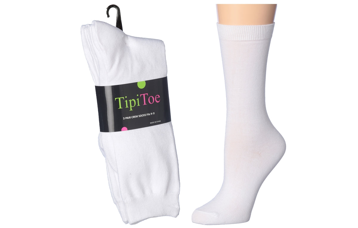 Calcetines blancos de tripulación para mujer, 3 pares por paquete