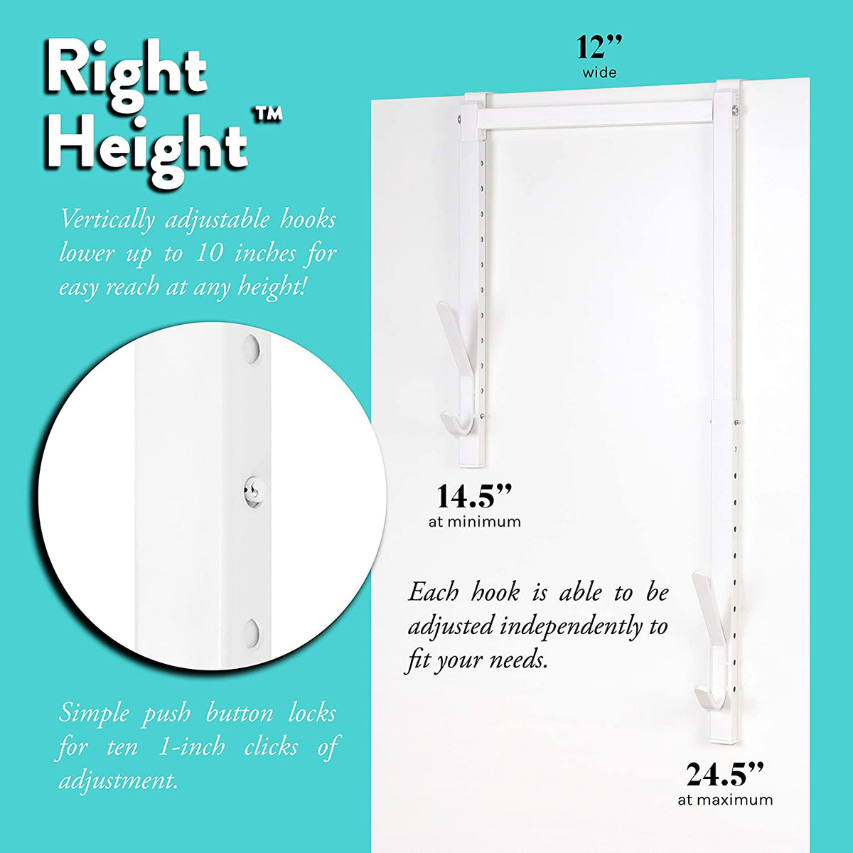 Gancho blanco ajustable para puerta (OTD) 12" x 4" x 14.5"-24.5" (altura)