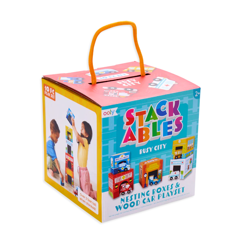 juego de coches y juguetes de cartón apilables y anidables - ciudad ajetreada