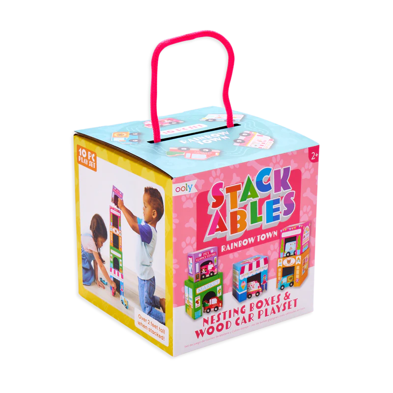stackables nested cardboard toys and cars set - rainbow town