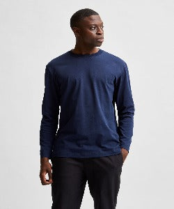 Camiseta de manga larga con cuello redondo azul marino