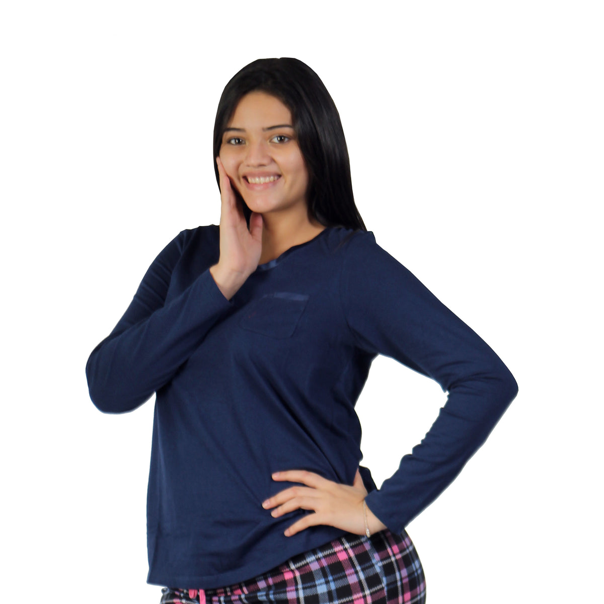 Camisa de pijama de manga larga azul oscuro