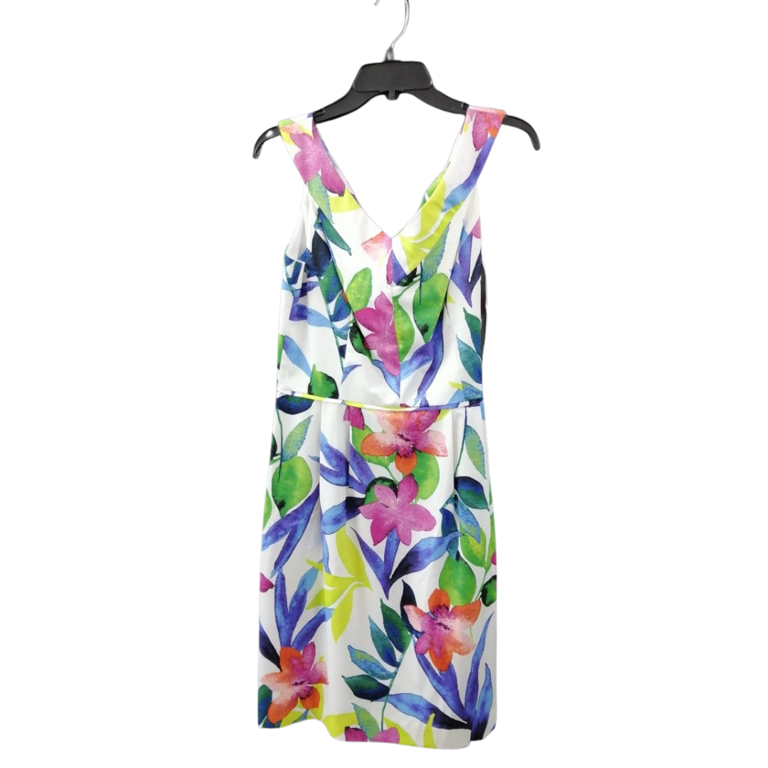 White dress with colorful flowers