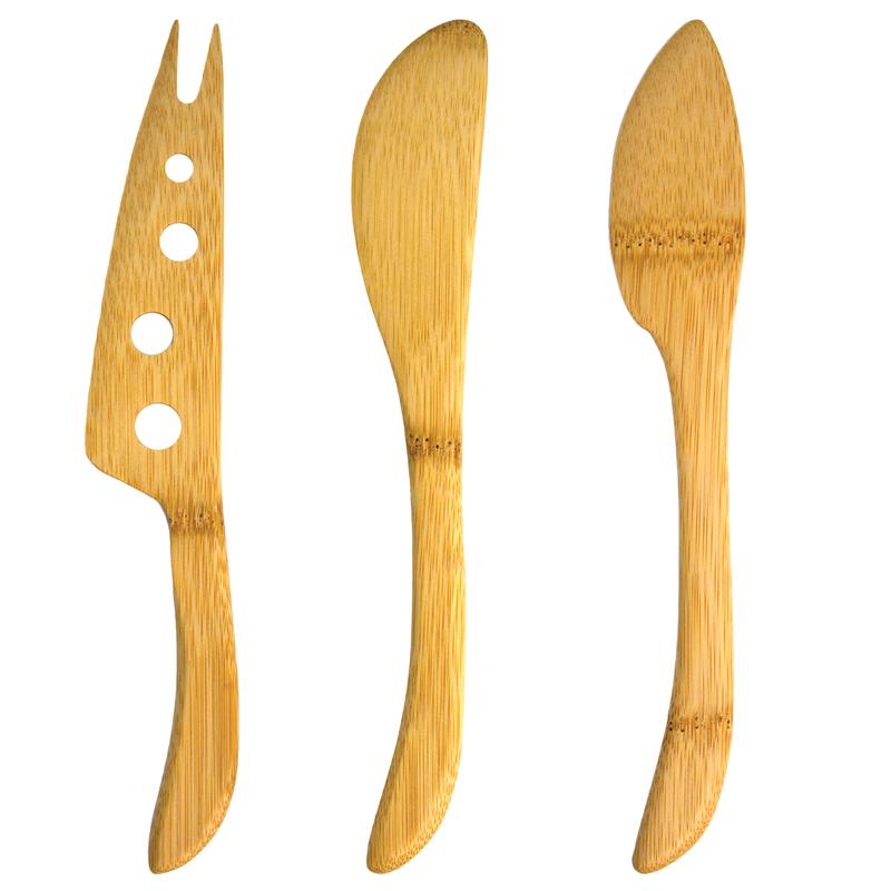 Juego de 3 cuchillos para queso de bambú