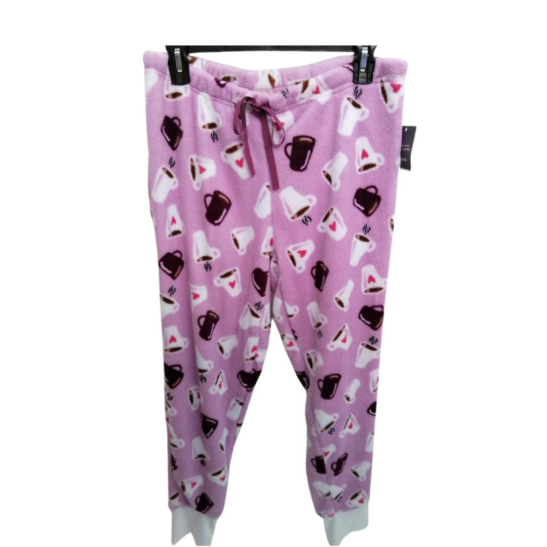 Pantalón lila con estampado de tazas de café
