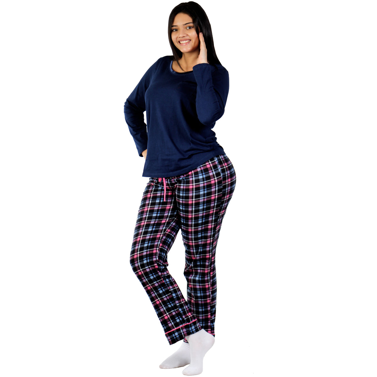 Camisa de pijama de manga larga azul oscuro